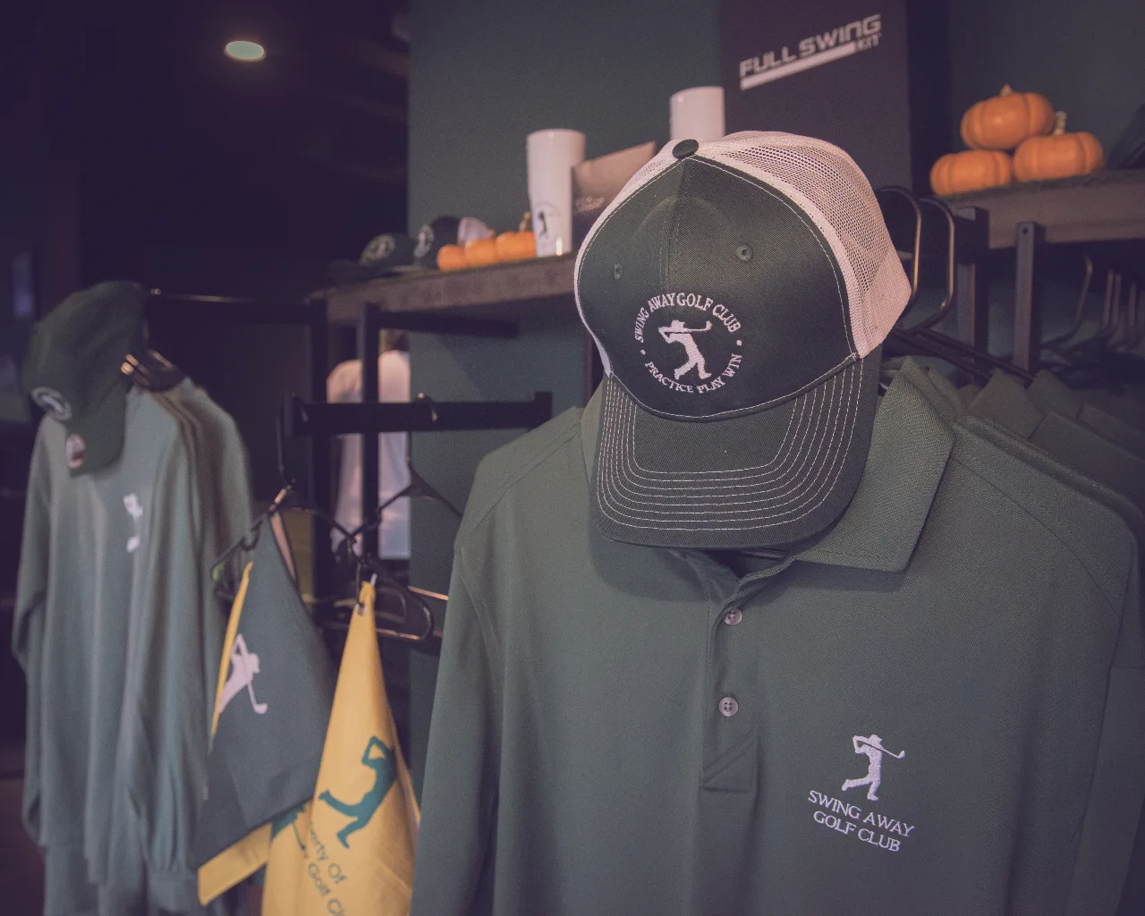Swing Away Golf Club hats and apparel in the pro shop